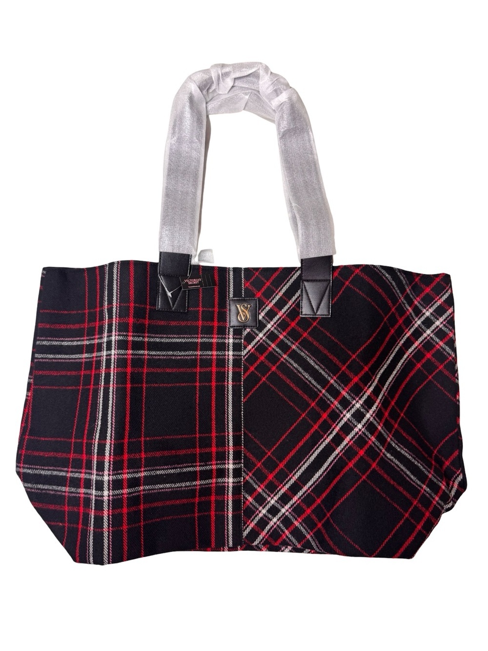 Victoria's Secret Black Red Plaid Tote Bag